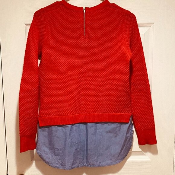 J. Crew Red Textured Knit 100% Wool Crew Neck Shirt-Tail Sweater Size XXS - Picture 3 of 6